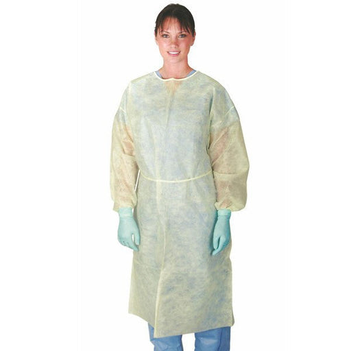 Yellow isolation gowns provide full-back protection, promoting safety and infection control for healthcare professionals and patients.