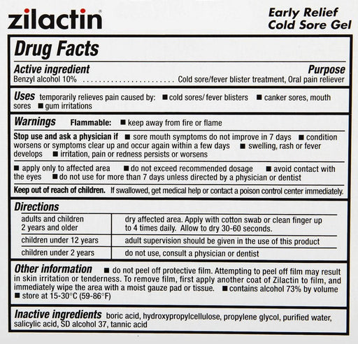 Buy Blairex Zilactin Cold Sore Relief Gel  online at Mountainside Medical Equipment